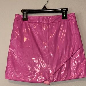TCEC Glossy Pink Faux Leather Mini Skirt
